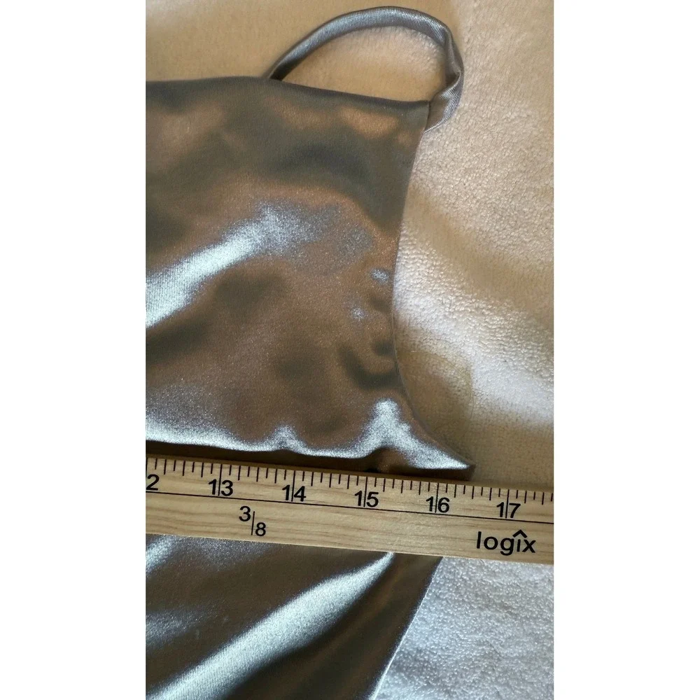 Slinky Sexy Party Speechless Silver Satin Lace Up Back Mini Dress Women's Medium